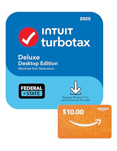 TODAY ONLY! Intuit TurboTax Deluxe Desktop Edition 2025 (Federal + State, PC/Mac Download)