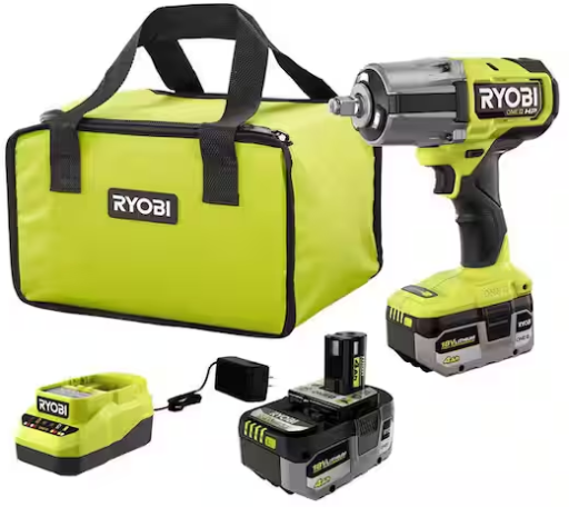 Ryobi ONE+ HP 18V Brushless Cordless 4-Mode 1/2 in. High Torque Impact Wrench Kit with (2) 4.0 Ah Batteries