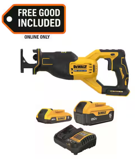 DeWalt 20-Volt MAX Brushless Reciprocating Saw with 5.0 Ah and 2.0 Ah Battery Packs