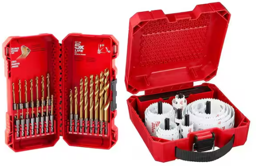 Milwaukee 21-Piece Hole Dozer General Purpose Bi-Metal Hole Saw Set and 44-Piece SHOCKWAVE IMPACT DUTY Titanium Drill Bit Set
