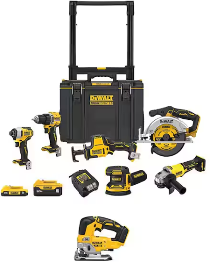 DeWalt 20V Cordless 6-Tool Combo Kit Brushless Jigsaw with 5 Ah and 2 Ah Batteries