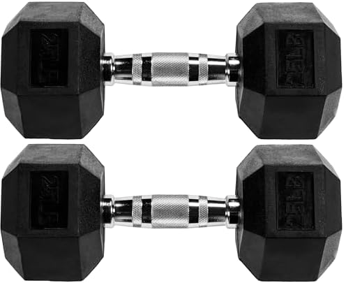 Fitvids Rubber Encased Hex Dumbbell 25LB Pair