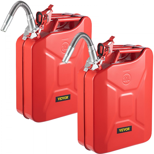 2-Pc VEVOR 5.3-Gal Steel Jerry Fuel Can with Flexible Spout System