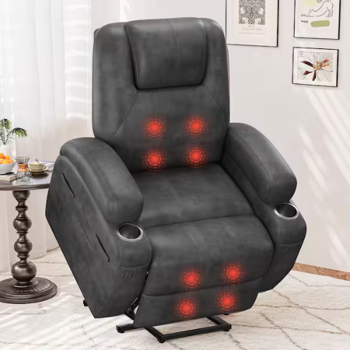 Lacoo Gray Leather Power Lift Standard Recliner