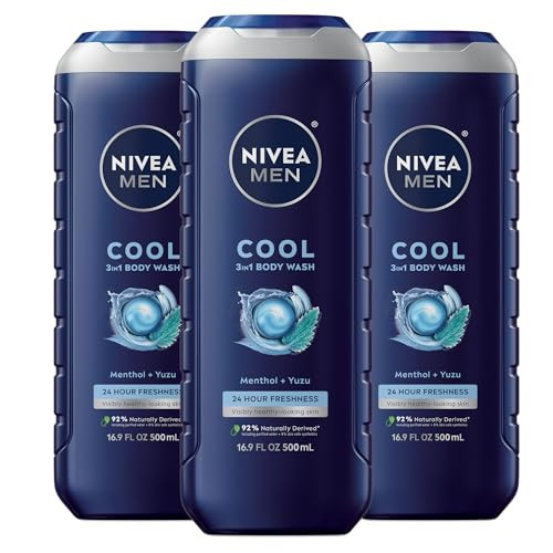 NIVEA MEN Cool 3-in-1 Body Wash (Icy Menthol  Yuzu Scent) 3-Pack 16.9-Oz