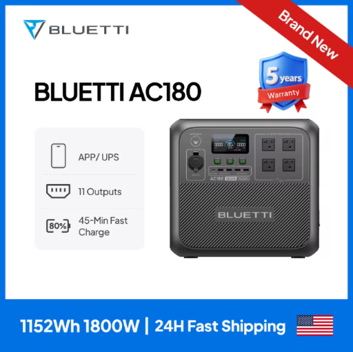 BLUETTI AC180 Solar Portable Power Station 1152Wh 1800W LiFePO4