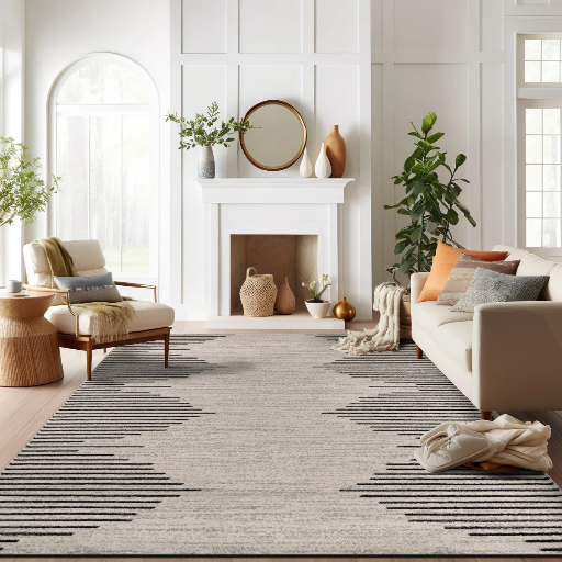 Damarcus Geometric Area Rug 710 x 10 (Cream/Black/Gray)
