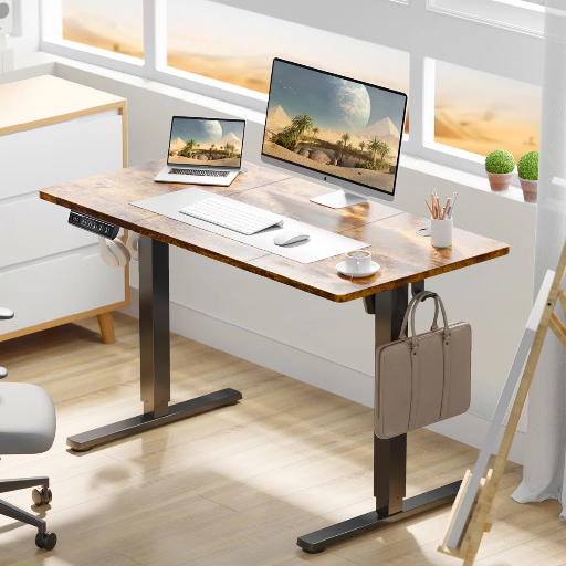 Inbox Zero Koree Standing  Height Adjustable Desk (Rustic Brown/Black, 46.46 H x 40 W x 23.62 D)
