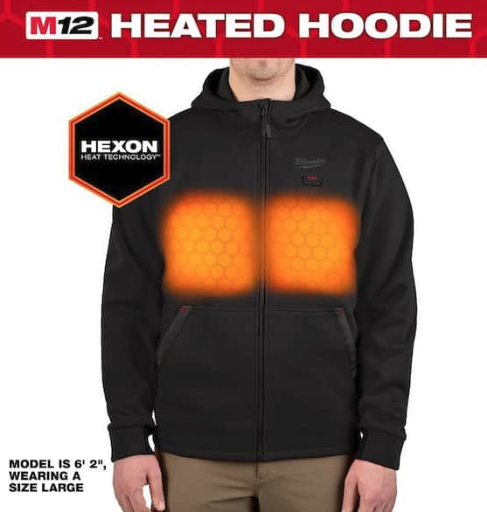 Milwaukee Mens Large M12 12-Volt Black Heated Jacket Hoodie Kit with 2.0 ah battery and charger