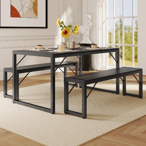 Ebern Designs Ezzah 3-Piece Dining Table Set w/ 2 Benches