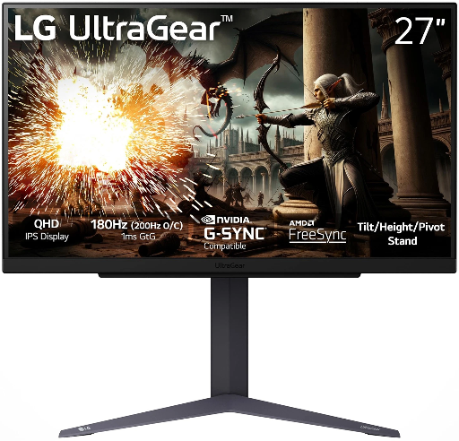 LG UltraGear LG27GS75QXB 27 1440P 180Hz 1ms G-Sync Compatible IPS Gaming Monitor