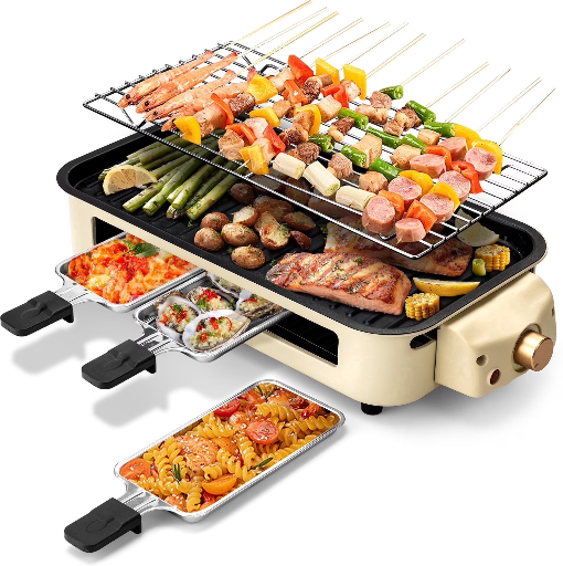 SUSLAS Electric Indoor Grill  Griddle, 1500W Smokeless Design with 3 Removable Plates