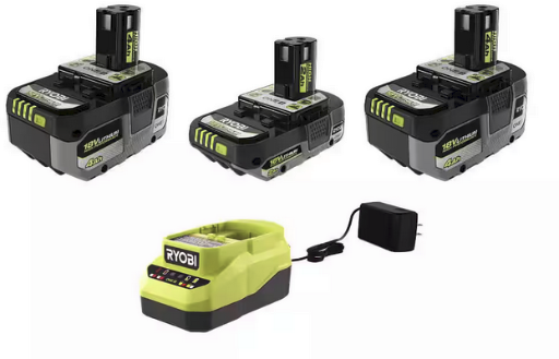 Ryobi ONE+ 18V Lithium-Ion HIGH PERFORMANCE Starter Kit with 2.0 Ah Battery, (2) 4.0 Ah Batteries, and Charger