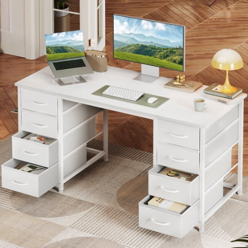 Casacomoda 48 White Computer Desk with 8 Fabric Drawers