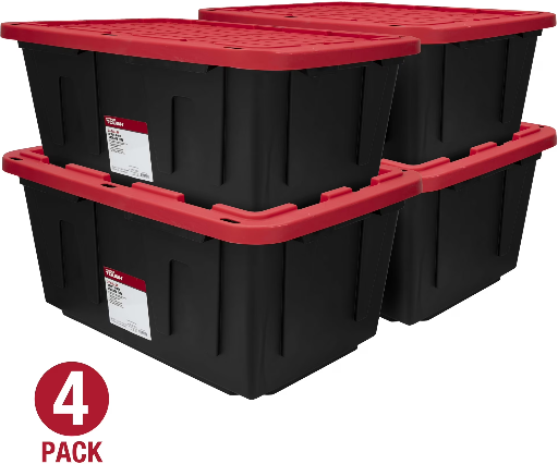 Hyper Tough 27 Gallon Stackable Storage Bin Containers 4-Pack