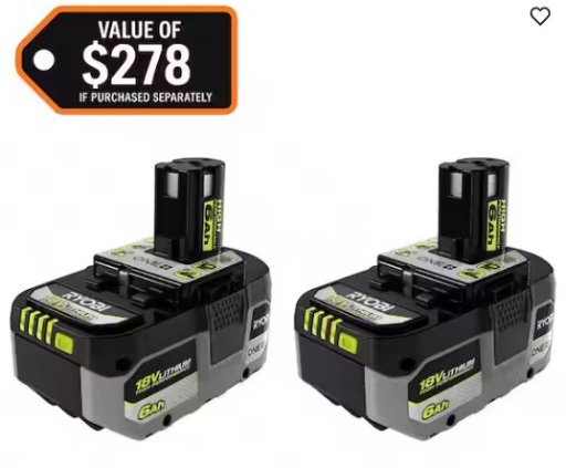 RYOBI ONE+ HP 18V High Performance Lithium-Ion 6.0Ah Batteries 2-Pack
