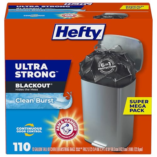 Hefty Ultra Strong Black 13 Gallon Tall Kitchen Trash Bags Clean Burst Scent 110-Count