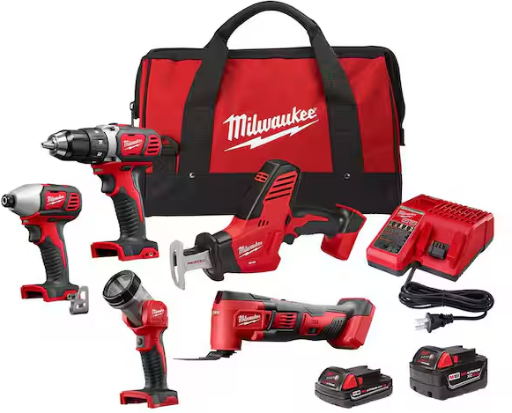 Milwaukee M18 18V Lithium-Ion Cordless Combo Kit (5-Tool) with (2) Batteries