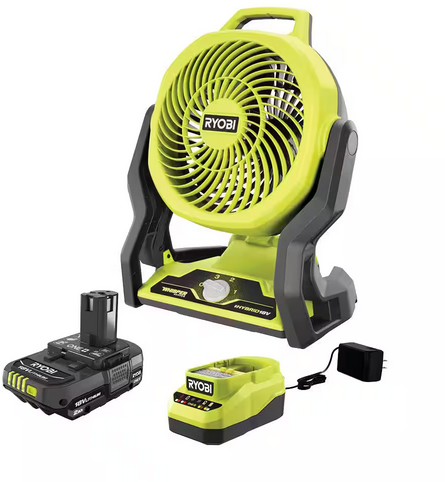 RYOBI ONE+ 18V Cordless Hybrid WHISPER SERIES 7-1/2 in. Fan Kit with 2.0 Ah Battery and Charger