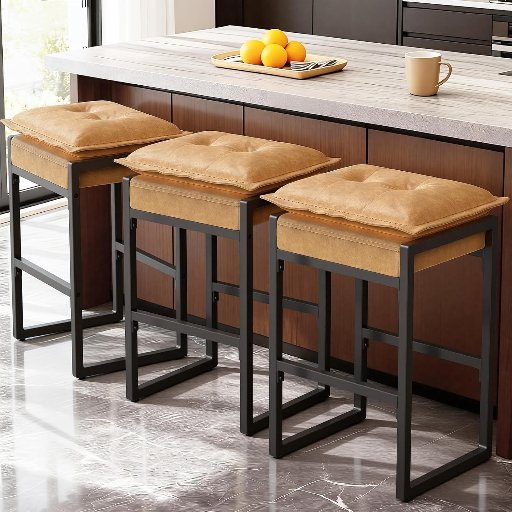 Modern Bar Stools Set of 3 with Footrest, Counter Height
