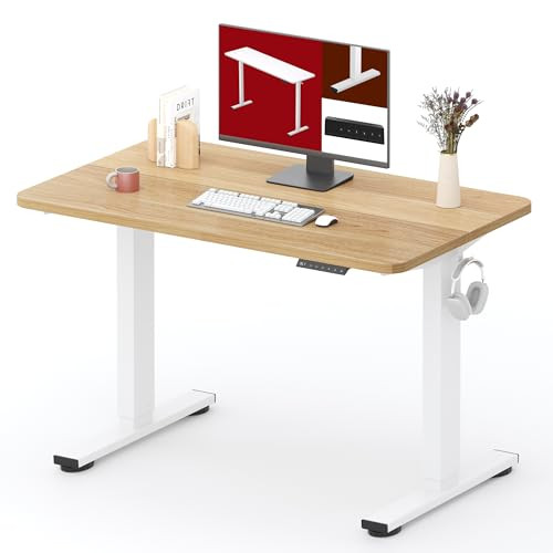 SANODESK 40x24 Electric Height-Adjustable Desk with White Frame/Maple Top