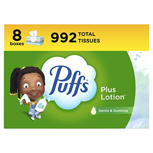 Puffs Plus Lotion Facial Tissues, 8 Family Boxes, 124 Count