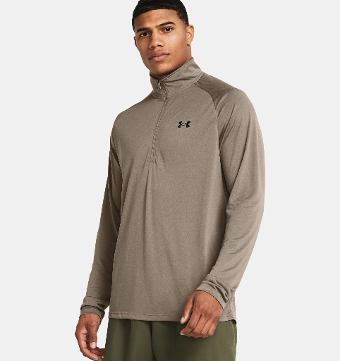 Under Armour Mens UA Tech 1/2 Zip Long Sleeve Top (Taupe)