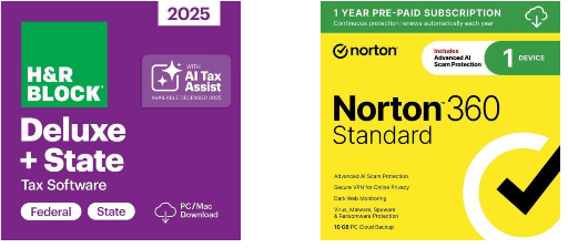 HR Block Tax Software Deluxe + State 2025 + Norton 360 Standard 2026