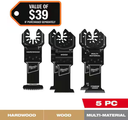 Milwaukee OPEN-LOK Variety Oscillating Blade Set w/ Japanese Hardwood Blade (5-Piece)