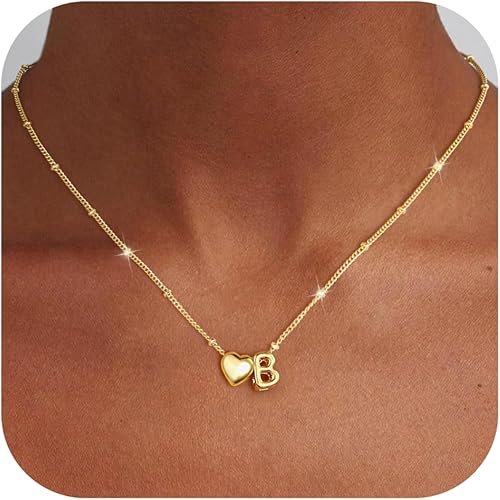 Ursteel Initial Heart Necklace 14K Gold Plated