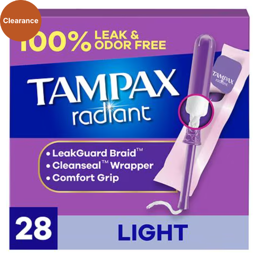 Tampax Radiant Tampons with LeakGuard Braid No Scent Light Absorbency 28 Count
