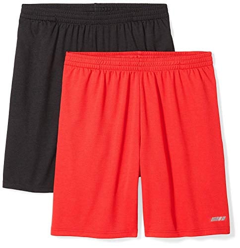 2pk Mens Amazon Essentials Athletic Basketball Training Shorts (Black / Red | SM Only)