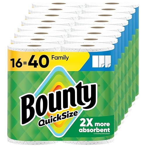 Bounty Paper Towels Quick Size, White, 16 Family Rolls