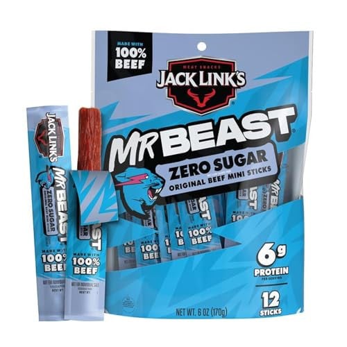 Jack Links x MrBeast Zero Sugar Original Mini Beef Jerky Sticks (12 Pack)