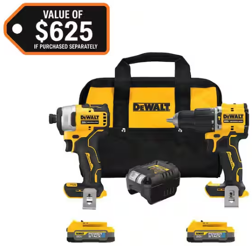 DEWALT 20V MAX Cordless Brushless 2-Tool Combo Kit with (2) POWERSTACK 1.7Ah Batteries