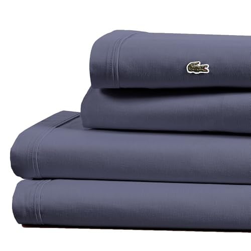 4-Piece Lacoste 100% Cotton Percale Sheet Set (Queen, Vintage Indigo)