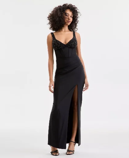Juniors Black High-Slit Gown + 30% Off Most Items w/Code