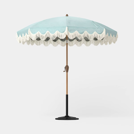 7.5 Fringed Dome Outdoor Patio Umbrella - Blue