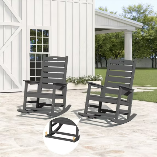 SERWALL Oversized Outdoor Rocking Chair Set of 2 with Footrest