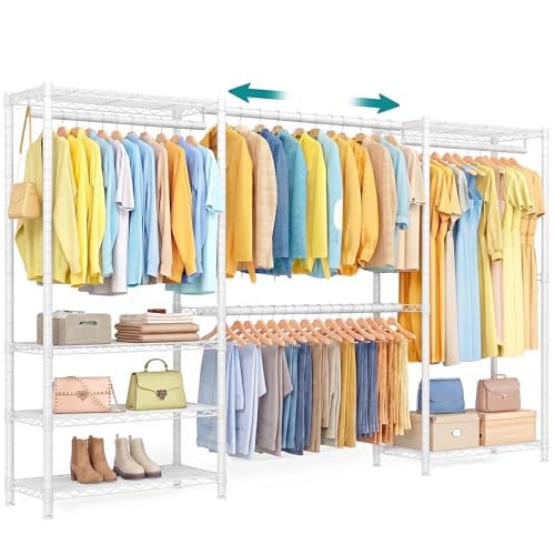 SONGMICS Heavy-Duty Clothes Rack with Adjustable Mesh Shelves and Hanging Rails