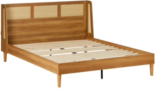 Better Homes  Gardens Springwood Caning Queen Platform Bed With Headboard, Light Honey Finish