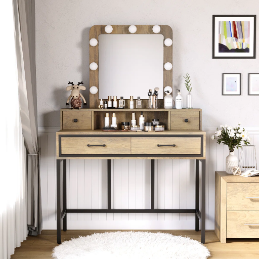 Vanity Table with Lighted Mirror (60 H X 39.4 W X 15.8 D)