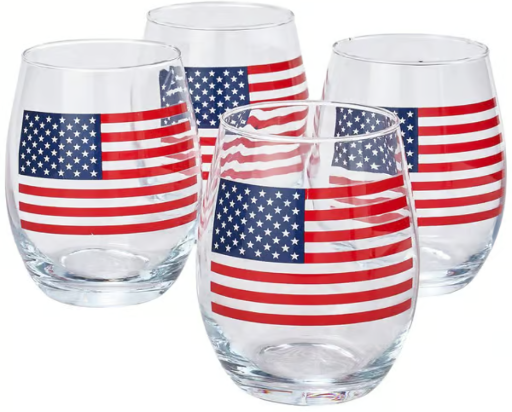 Home Essentials American Flag Wine Glasses 4-Pack