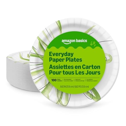 Amazon Basics Everyday Disposable Paper Plates, 8.62, 100 Count