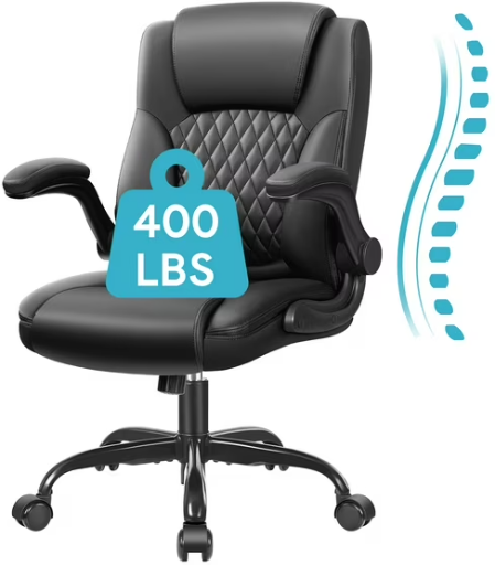 Coolhut Leather Ergonomic Home Office Desk Chair with Flip-Up Armrests