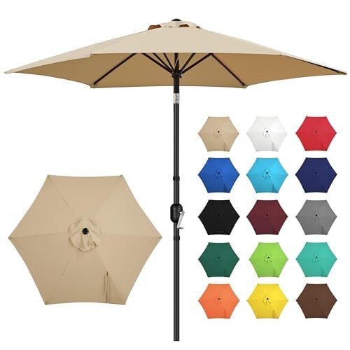 Yaheetech 9 Patio Umbrella w/ Push-Button Tilt  Crank Lift (Tan)