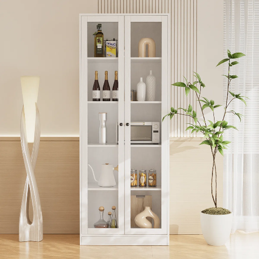 Kitchen Pantry Cabinet with Glass Door