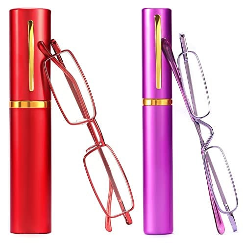 touk Small Portable Pen Clip Case Reading Glasses 2-Pack