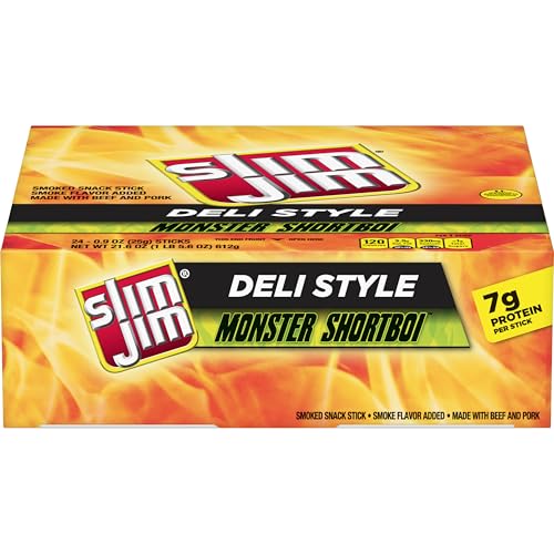 Slim Jim Monster Shortboi Smoked Meat Sticks, Deli Style Original Flavor, 0.9 oz. (24 Count)