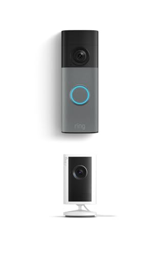 Ring Battery Doorbell Speckled Gray with Indoor Cam Plus White